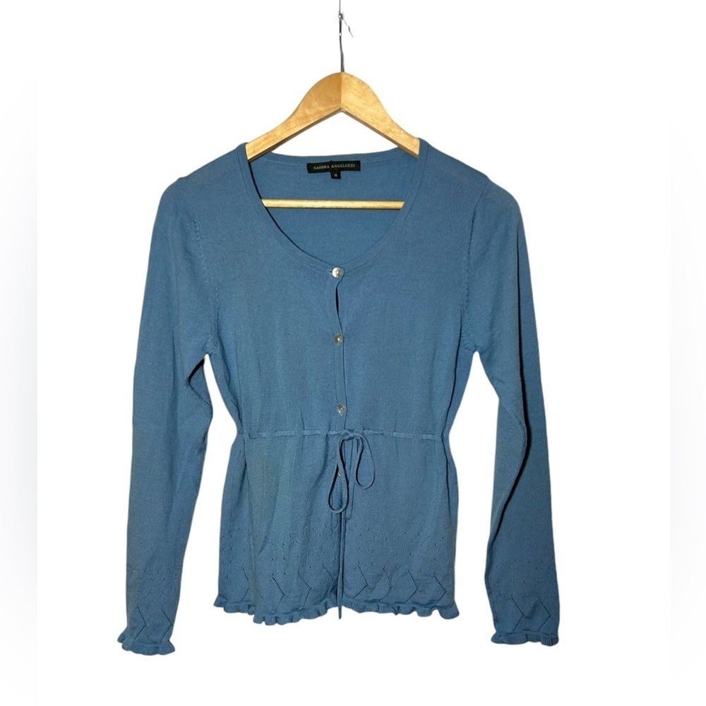 Sandra angelozzi merino wool light weight cardigan sweater top medium button
